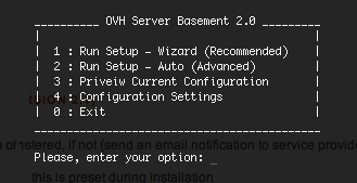 OVH Server Basement Version 2.0 Main Menu